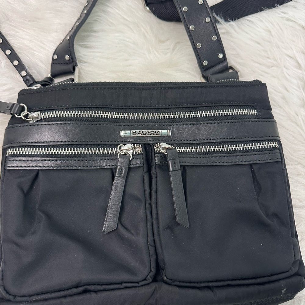 BRIGHTON Black Nylon Crossbody Bag with Silver Accents - Picture 2 of 12
